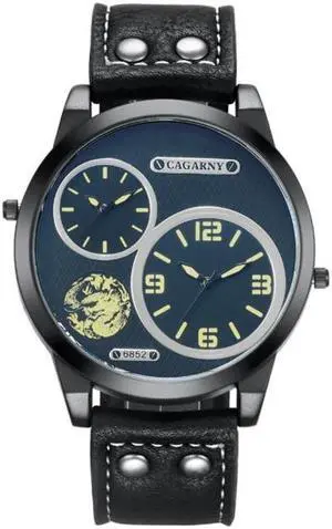 CAGARNY 6852 Fashion Waterproof Dual Quartz Movement Wrist Watch with Leather Band (Style 2)