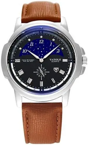 407 YAZOLE Men Fashion Business Leather Band Quartz Wrist Watch (Style 3)