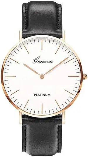 2 PCS Simple Ultra-thin Large Dial Two-pin Color Matching Nylon Canvas Belt Quartz Watch(Gold9) (Black)