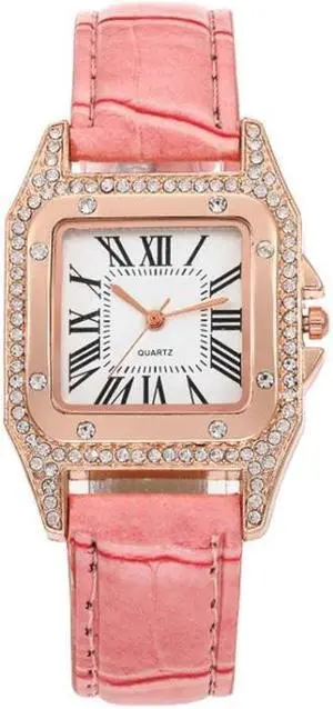 Women Tonneau Square Strap Quartz Watch, Color: Pink Pink