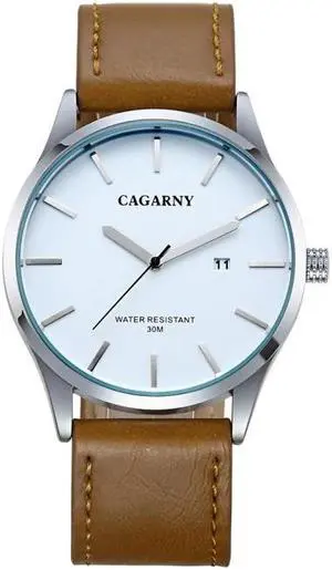 CAGARNY 6865 Fashion Dual Quartz Movement Wrist Watch with Genuine Leather Band (Brown)