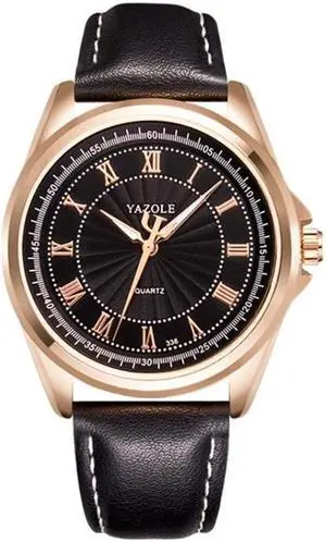 YAZOLE 336 Roman Numeral Dial Men Business Watch Luminous Quartz Watch (Gold Shell Black Tray Black Belt)