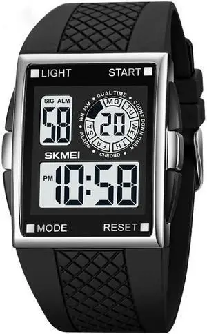 SKMEI 1967 Stainless Steel Buckle PU Strap Waterproof Electronic Watch (Silver and White Machine)