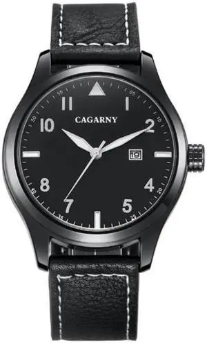 CAGARNY 6862 Round Dial Alloy Case Fashion Men Quartz Watch with PU Leather Band (Black)