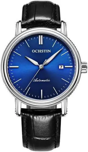 Ochstin 2024 Automatic Mechanical Watch Men Waterproof Calendar Leather Business Mechanical Men Watch(Golden Black) (Blue)