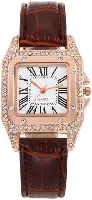 Women Tonneau Square Strap Quartz Watch, Color: Brown Brown