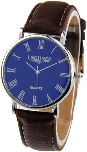 Luminous Round Dial Retro Digital Display Men Quartz Watch with PU Leather Band (Style 5)