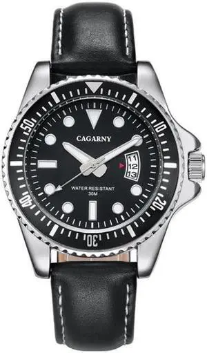 CAGARNY 6863 Fashion Waterproof Quartz Movement Wrist Watch with Leather Band (Black)