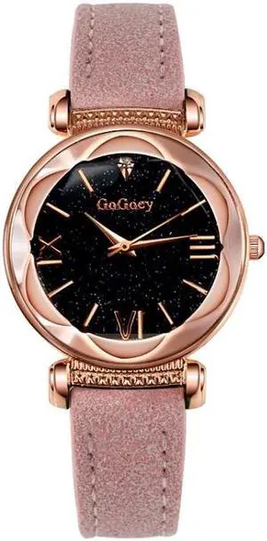 Gogoey Ladies Starry Sky Leather Belt Watch (Pink)