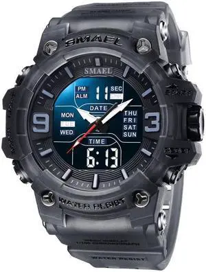 SMAEL 8049 Waterproof Sports Watch Men Multi-function Night Light Electronic Watch (Transparent Gray)