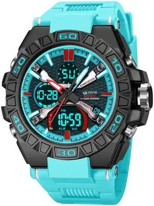 STRYVE S8026 Sports Colorful Night Light Electronic Waterproof Watch Multifunctional Student Watch (Lake Blue) Black