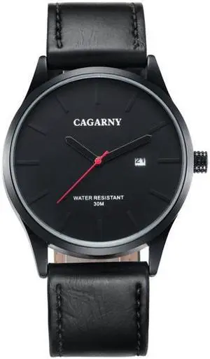 CAGARNY 6865 Fashion Dual Quartz Movement Wrist Watch with Genuine Leather Band (Black)