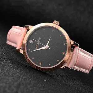 CAGARNY 6875 Round Dial Water Resistant Starry Sky Pattern Fashion Women Quartz Wrist Watch with Leather Band (Pink)