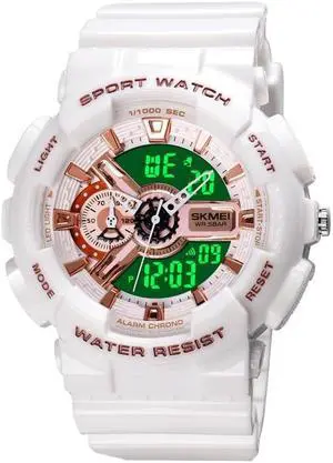 SKMEI 1688 LED Dual Time Digital Display + Pointer Luminous Sports Electronic Watch (White)