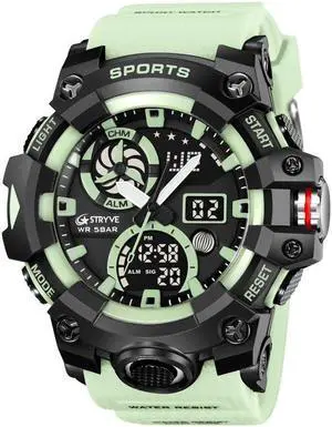 STRYVE S8027 Sports Multifunctional Luminous Dual Display Chronograph Student Watch (Light Green)