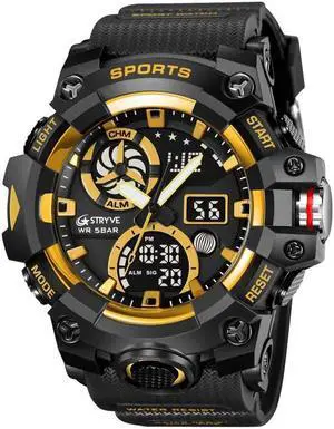 STRYVE S8027 Sports Multifunctional Luminous Dual Display Chronograph Student Watch (Gold)