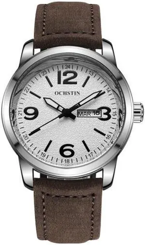 Ochstin 6047B Business Style Quartz Men Leather Watch (Silver+Brown)