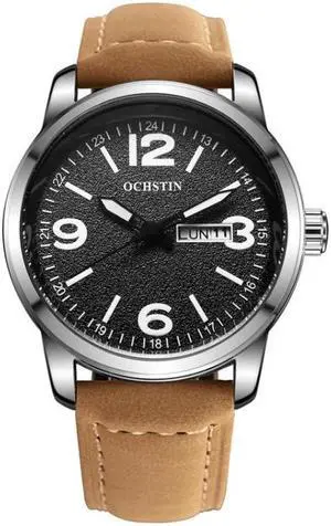Ochstin 6047B Business Style Quartz Men Leather Watch (Silver+Khaki)