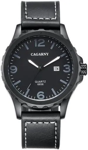 CAGARNY 6856 Fashion Quartz Movement Wrist Watch with Leather Band (Black)