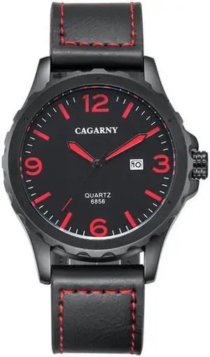 CAGARNY 6856 Fashion Quartz Movement Wrist Watch with Leather Band (Red)