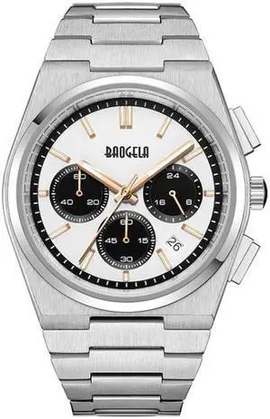 BAOGELA 22803 Stainless Steel Multifunctional Waterproof Calendar Men Quartz Watch (Steel Shell White Face)