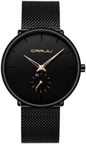 CRRJU 2150 Waterproof Round Dial Small Seconds Alloy Mesh Belt Quartz Watch for Men (Rose Gold Pointer)