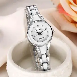 Lvpai Round Dial Two-Color Stainless Steel Strap Bracelet Quartz Watch for Women (Silver White)