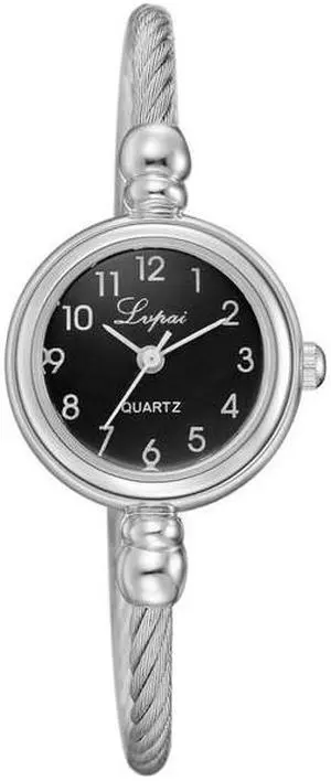 Lvpai Ladies Retro Round Large Dial Alloy Twisted Thin Chain Watch (P432 Black)