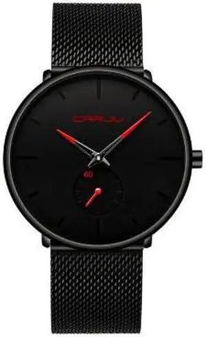 CRRJU 2150 Waterproof Round Dial Small Seconds Alloy Mesh Belt Quartz Watch for Men (Red Pointer)