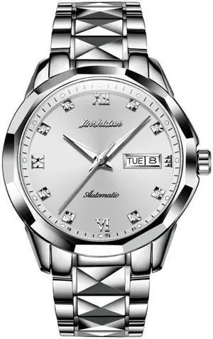 Men JIN SHI DUN 8813 Fashion Waterproof Luminous Automatic Mechanical Watch (Silver White)