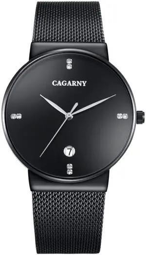 CAGARNY 6817 Living Waterproof Round Dial Quartz Movement Alloy Case Fashion Watch Quartz Watches with Steel Band (Black)