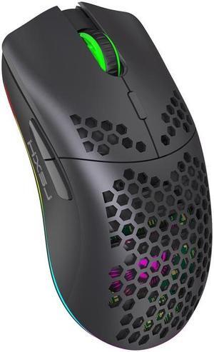 HXSJ T66 7 Keys Colorful Lighting Programmable Gaming Wireless Mouse (Black)