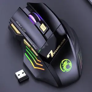 iMICE GW-X7 7-button Silent Rechargeable Wireless Gaming Mouse with Colorful RGB Lights GW-X7 2.4G (Black)