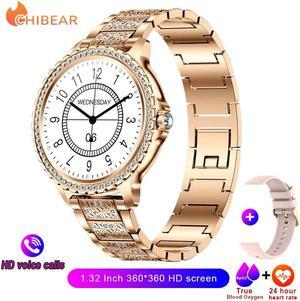 Fashion Women Bluetooth Call Smart Watch 1.32" AMOLED 360*360 HD Screen Sports Fitness Ladies Smartwatch Diamond Band