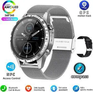 Business Smart Watch Men Compass 1.6"HD Screen Titanium case NFC Smartwatch Man Bluetooth Call 100+Sports Modes Rugged Watch+