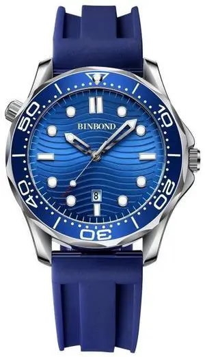 Blue Silicon White Steel Blue BINBOND B2820 Luminous 30m Waterproof Men Sports Quartz Watch Blue Silicon White Steel Blue