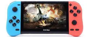 X50 Max 5.1 inch Screen Handheld Game Console for Double Player with 6000+ Games X50 Max / Red+Blue (Red+Blue) Black