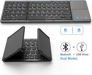 Foldable Bluetooth Keyboard for ipad, Dual Mode Bluetooth & USB Wired Rechargable Portable Mini BT Wireless Keyboard with Touchpad Mouse for Android, Windows, PC, Tablet-Dark