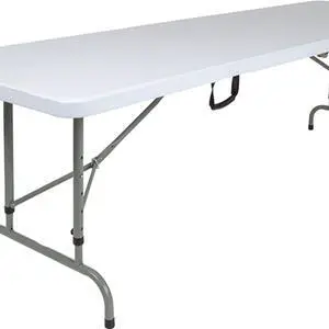 8-Foot Height Adjustable Bi-Fold Granite White Plastic Banquet and Event Folding Table with Carrying Handle