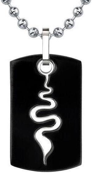 Mythical Style: Designer Inspired Gunmetal Finish Titanium Serpent Style Dog Tag Pendant on a Stainless Steel Ball Chain