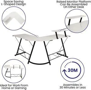 L-Shaped Desk 71.5" Computer Corner Desk, Home Office Corner Desk, Gaming Desk, Space Saving, Easy to Assemble, White/Black