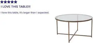 Greenwich Collection Glass Coffee Table with Matte Gold Frame