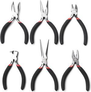 MAXPOWER 4.5" 6pc Mini Pliers Set-Bent Nose Pliers, Long Nose Pliers, Combination Pliers, End Cutting Nipper, Needle Nose Pliers, Diagonal Pliers