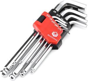 MAXPOWER 9-Piece Ball Hex Key Set - Pro Grade Large Allen Wrenches in Inches