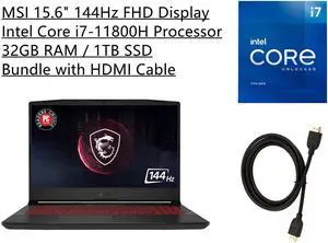 MSI 15.6" 144Hz FHD 1080p Display Laptop | Intel Core i7-11800H Processor | NVIDIA GeForce RTX 3070 | 32GB RAM | 1TB SSD | Backlit Keyboard | Win10 | Black | Bundle with HDMI Cable