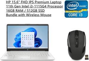 New HP 15.6" FHD IPS Premium Laptop | 11th Gen Intel i3-1115G4 Processor | 16GB RAM | 512GB SSD | Fingerprint | HDMI | Windows 10 Home S Mode | Natural Silver | Bundle with Wireless Mouse