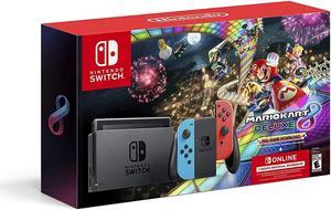 Nintendo Switch w/ Neon Blue & Neon Red Joy-Con + Mario Kart 8 Deluxe (Full Game Download)+ 3 Month Nintendo Switch Online Individual Membership