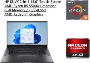 HP ENVY 2-in-1 15.6" Touch-Screen Laptop | AMD Ryzen 5 5500U Processor | 8GB Memory | 256GB SSD | Backlit Keyboard | Fingerprint Reader | Windows 11 Home | Nightfall Black