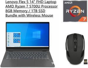 New Lenovo IdeaPad Flex 5 14 FHD IPS Touchscreen Laptop  AMD Ryzen 7 5700U 8Core Processor  8GB RAM  1TB SSD  Backlit Keyboard  Fingerprint Reader  Bundle with Wireless Mouse