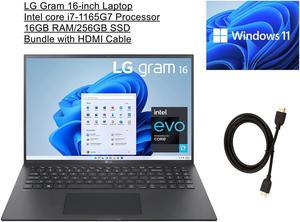 LG Gram 16 Laptop  Intel Evo 11th gen CORE i71165G7 Processor  16GB RAM  256GB SSD  Windows 11 Home  Backlit Keyboard  Fingerprint reader  Bundle with HDMI Cable